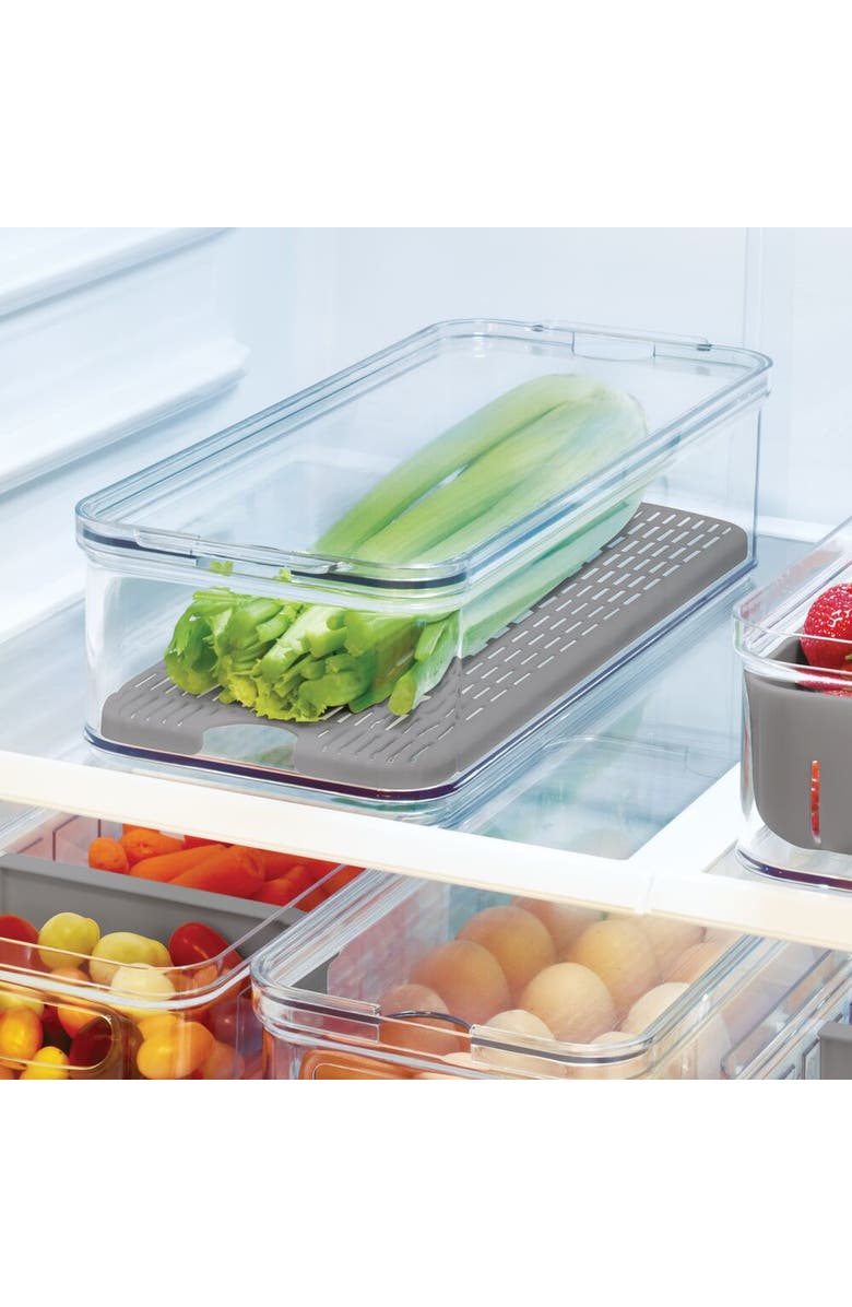 iDesign Set of 6 Fridge Produce Bins with Drainage Tray - Clear/Gray, Alternate, color, 