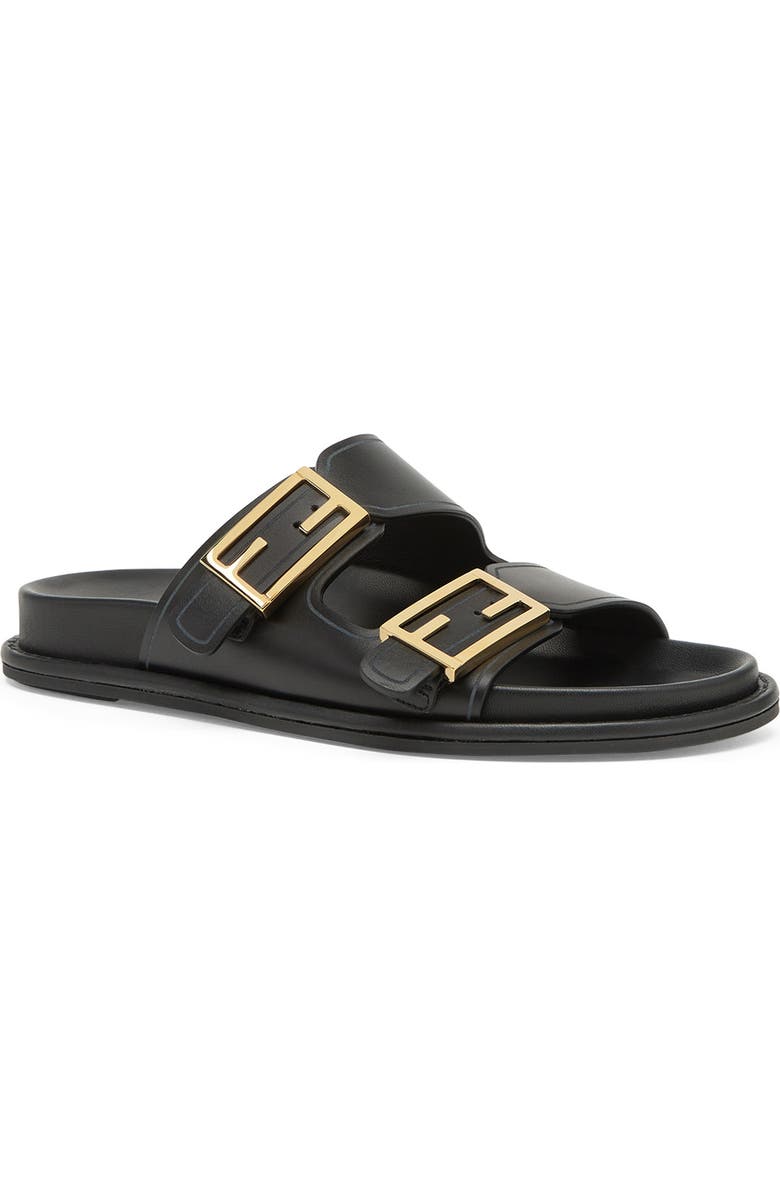 Fendi Feel Dual Strap Slide Sandal, Main, color, F0qa1 Nero