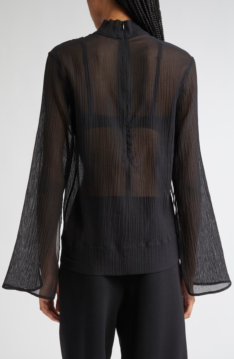 TOTEME Mock Neck Long Sleeve Cotton & Silk Top, Alternate, color, Black