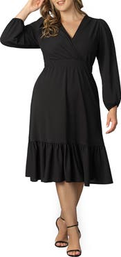 Kiyonna Portia Long Sleeve Midi Faux Wrap Cocktail Dress
