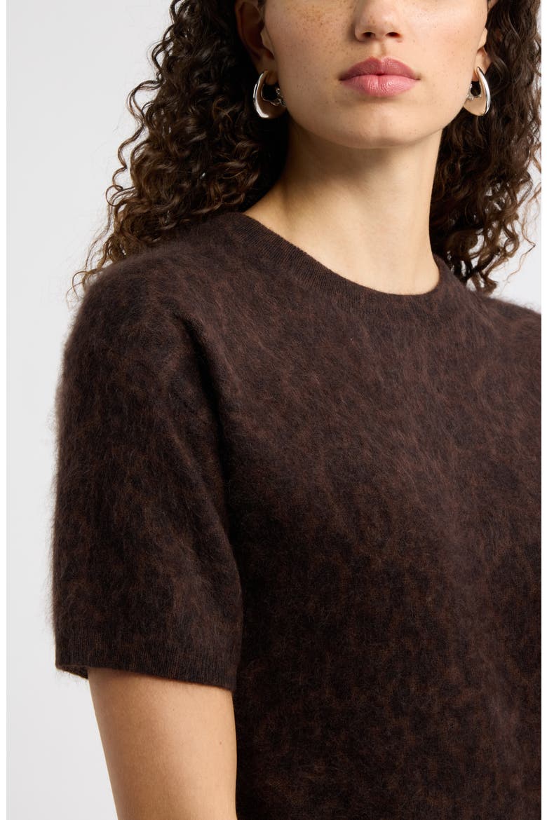 Brushed Leopard Print Short Sleeve Cashmere Sweater, Alternate, color, BLACK- BROWN M LEONE LEOPARD