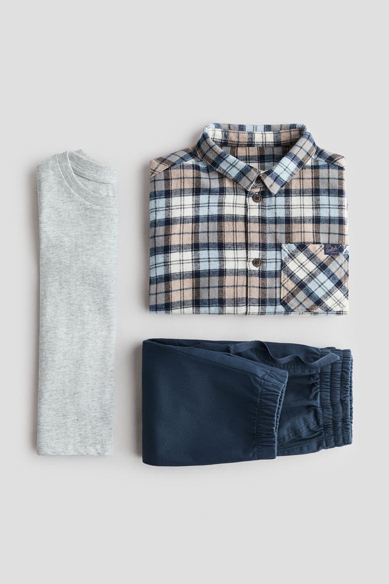 3-Piece Cotton Set, Alternate, color, Dark blue/plaid