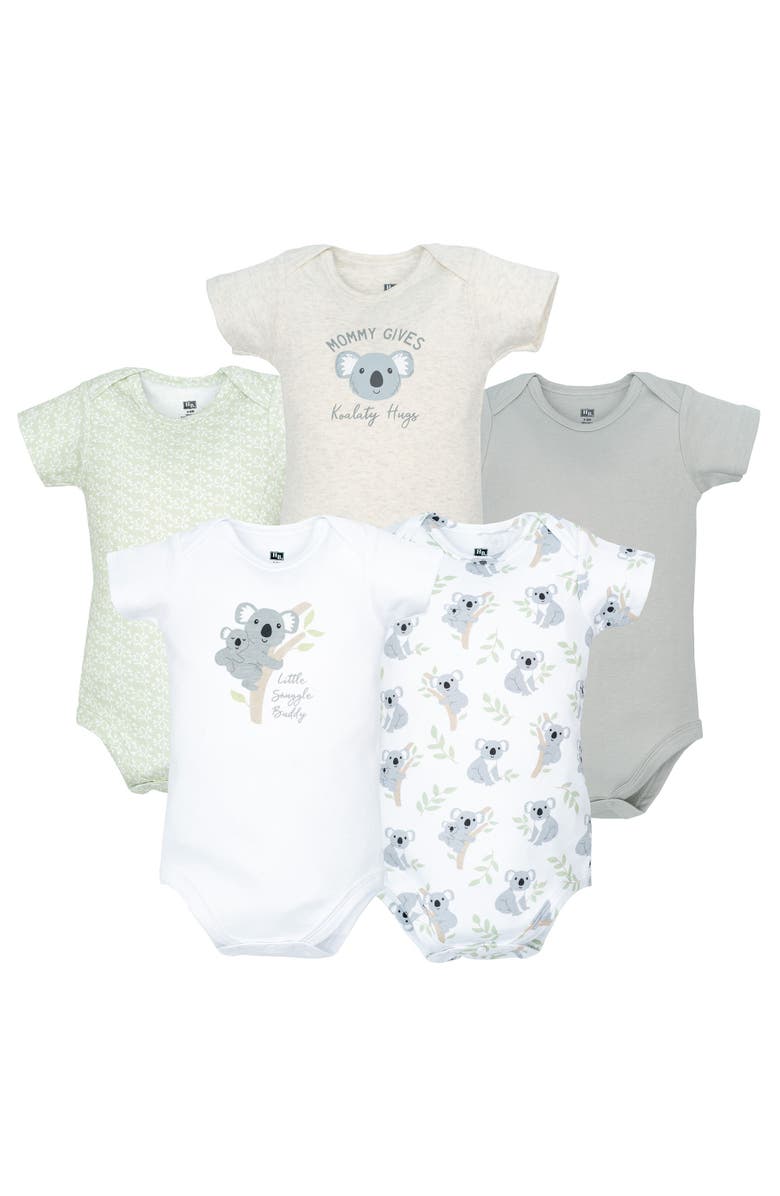 Hudson Baby 5Pk Set of Cotton Infant All-in-One Bodysuits, Main, color, Koala Hugs