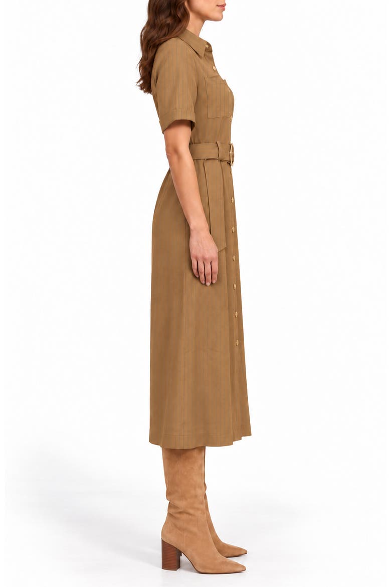 Pinstripe Pintuck Shirtdress, Alternate, color, KHAKI / COBALT