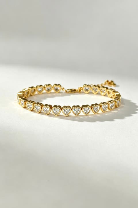 Cubic Zirconia Heart Tennis Bracelet