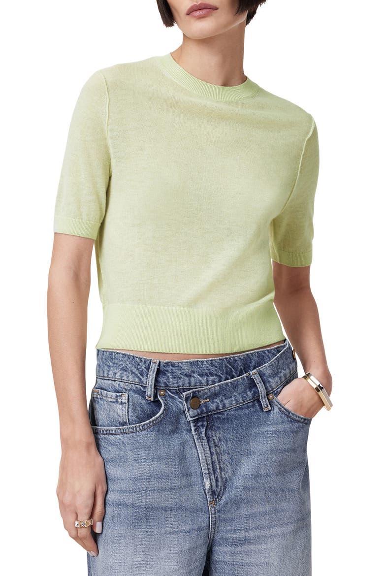 Elsie Short Sleeve Wool & Cashmere Sweater, Main, color, JADE GREEN