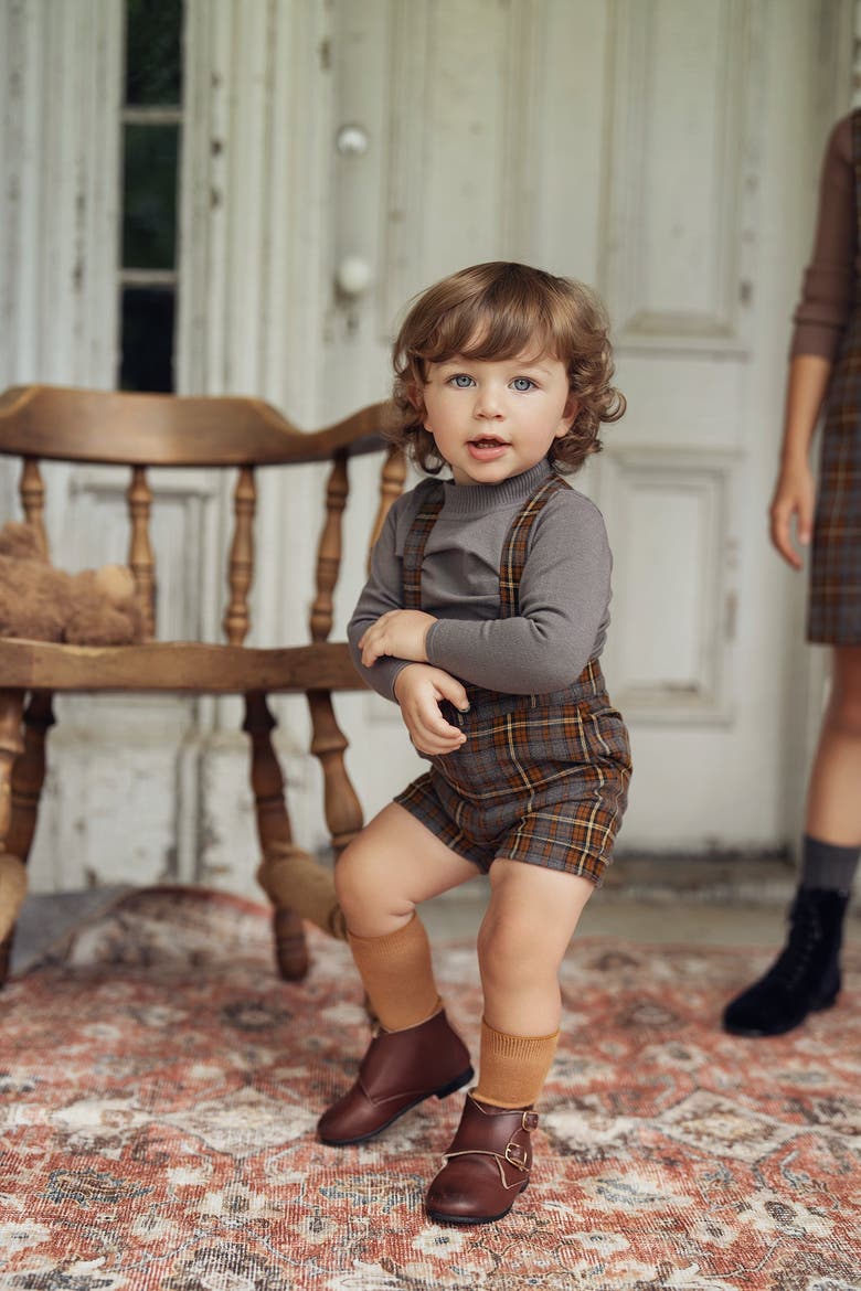 Plaid Woven Overall with Suspenders, Alternate, color, Grey