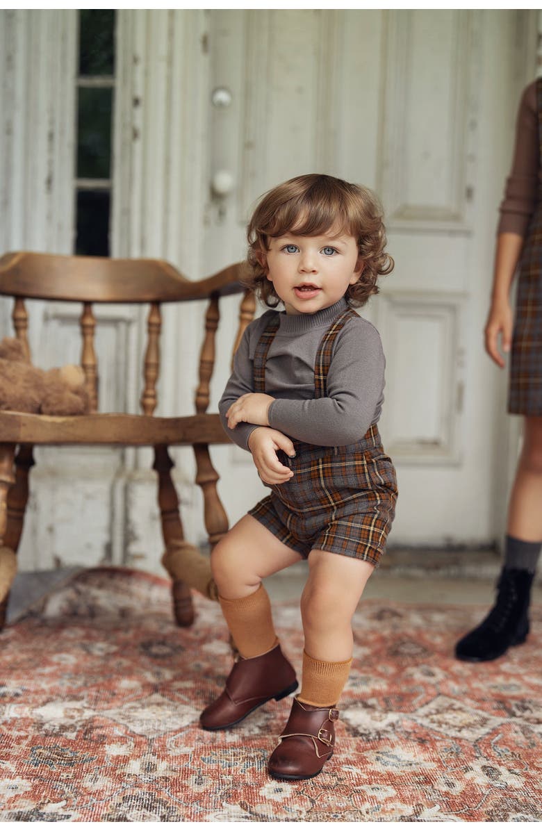 Charlotte & George Plaid Woven Overall with Suspenders, Alternate, color, Grey