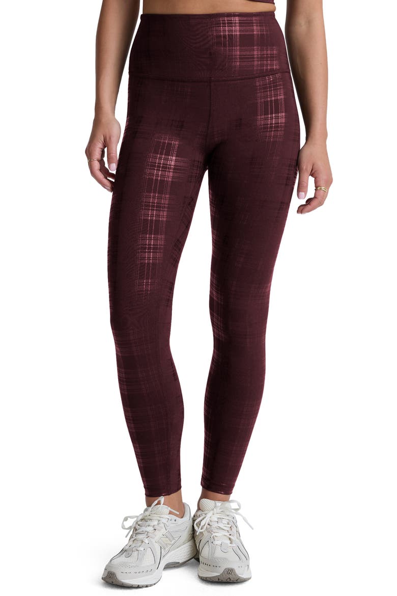 High Waist Midi Leggings, Main, color, PLAID FOIL BURGUNDY