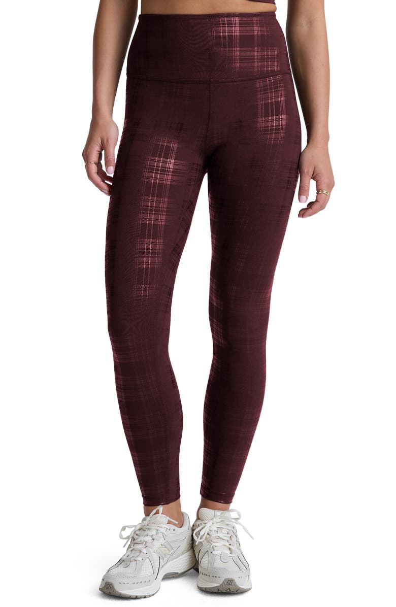 Beyond Yoga High Waist Midi Leggings, Main, color, Plaid Foil Burgundy