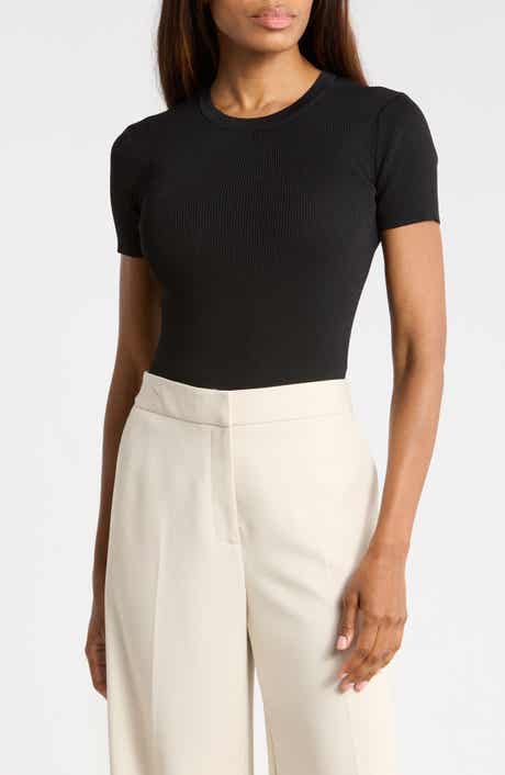 T Tahari Short Sleeve Crewneck Ribbed T-Shirt