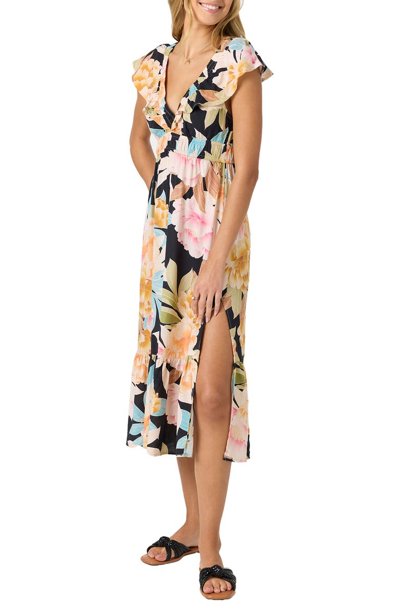 O'Neill Zetta Floral Midi Dress, Main, color, Black