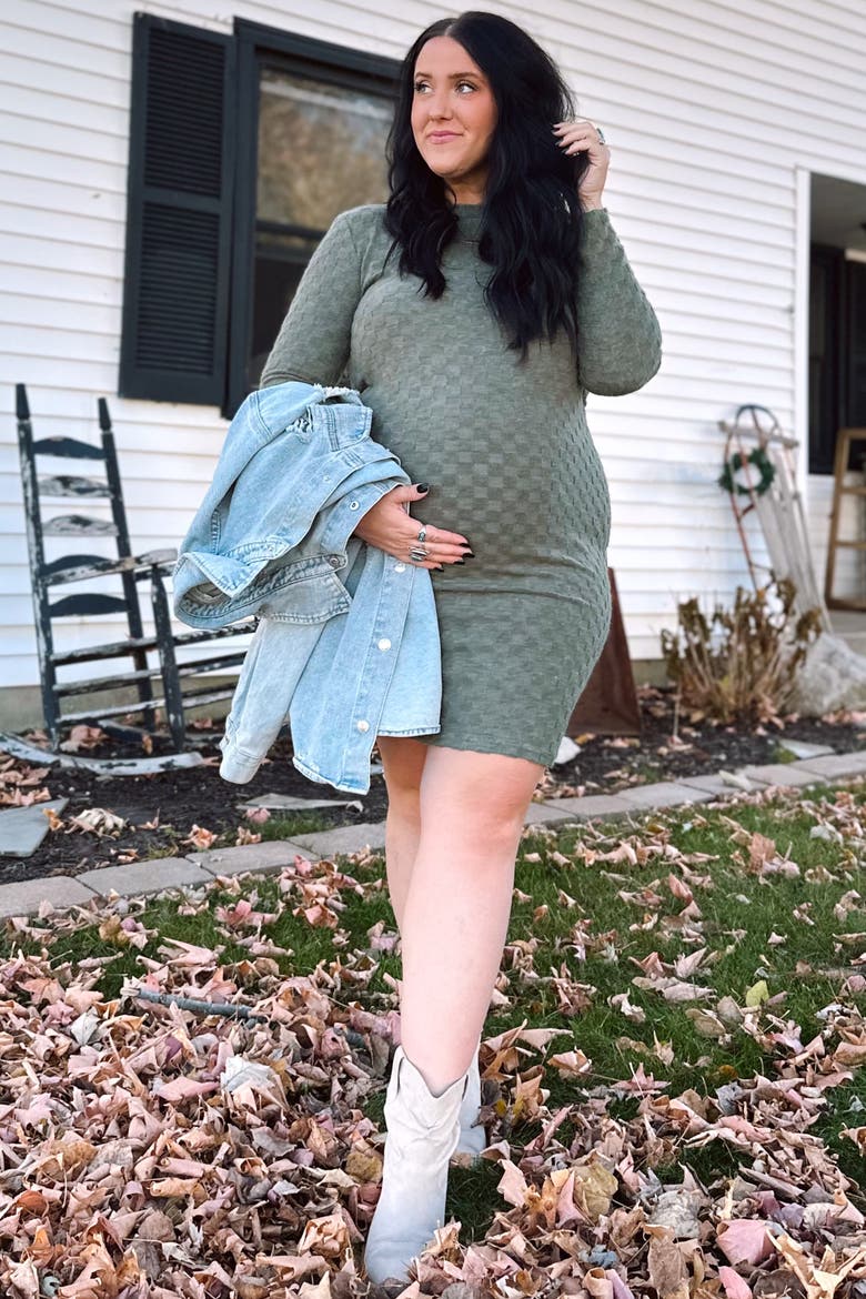 Soft Brushed Knit Long Sleeve Dress, Alternate, color, Olive Green