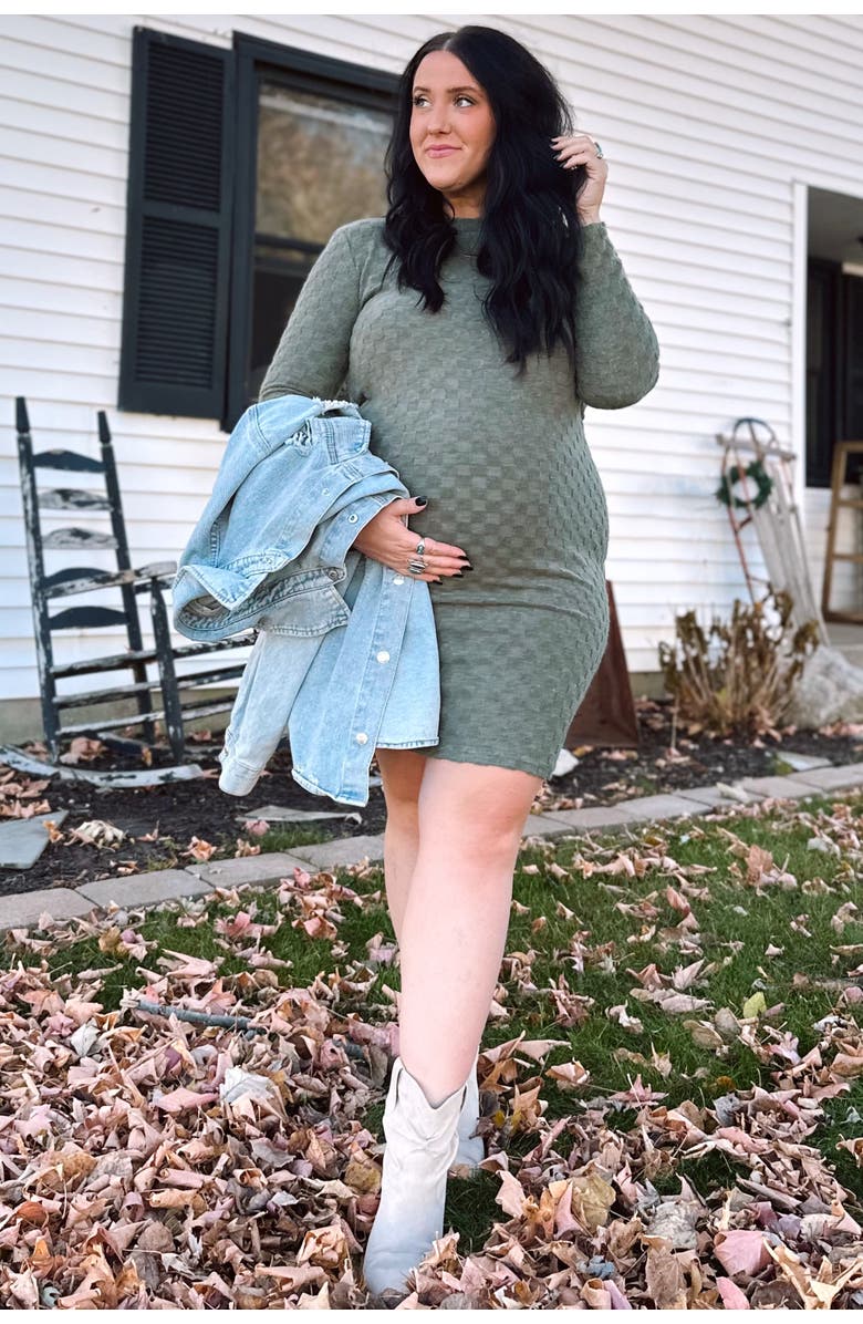PinkBlush Soft Brushed Knit Long Sleeve Dress, Alternate, color, Olive Green