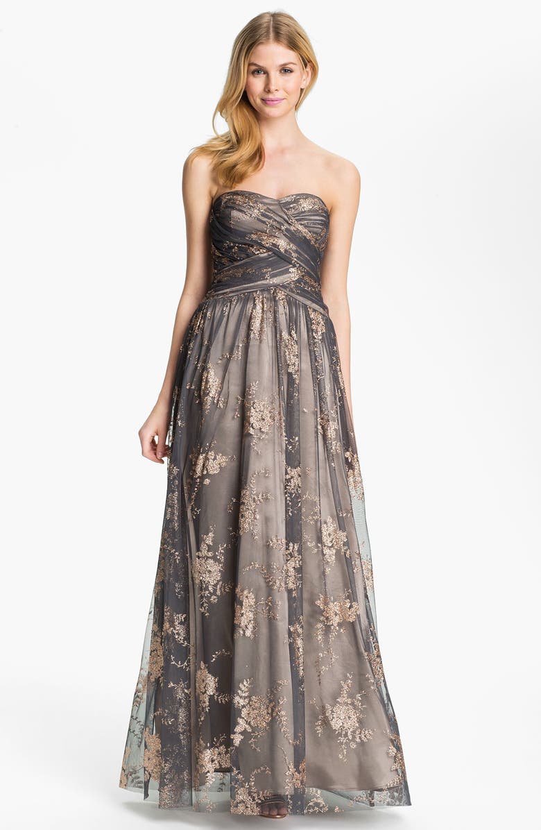 Hailey by Adrianna Papell Strapless Glitter Tulle Gown, Main, color, 
