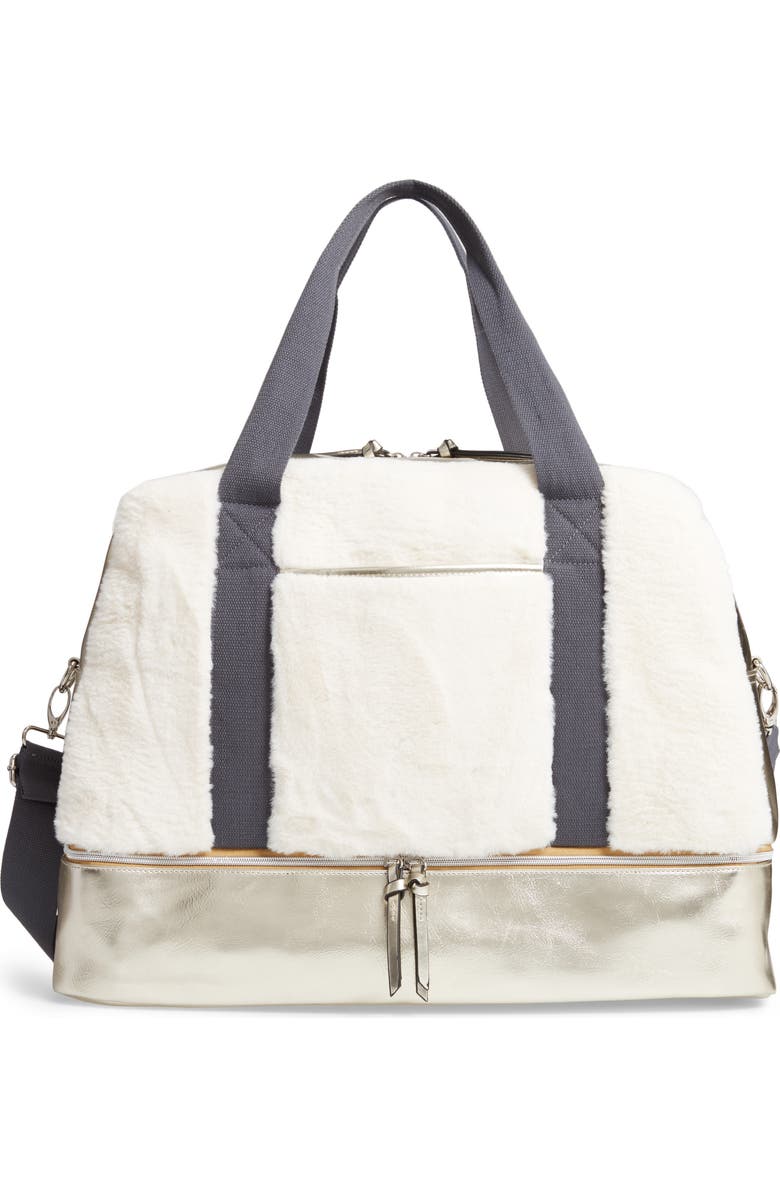 Violet Ray New York Faux Fur Weekend Bag & Pouch, Main, color,