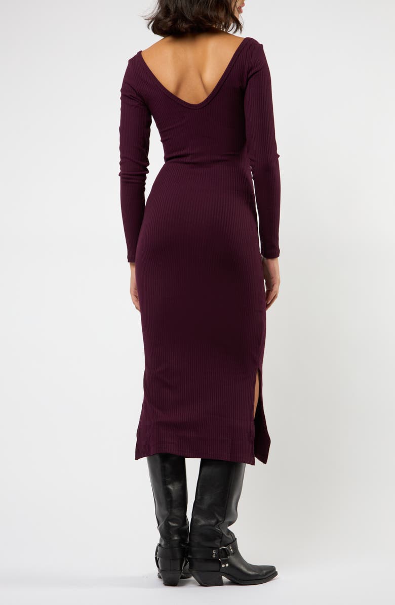 Viens Avec Moi The Flirt Fusion Long Sleeve Rib Dress, Alternate, color, Burgundy