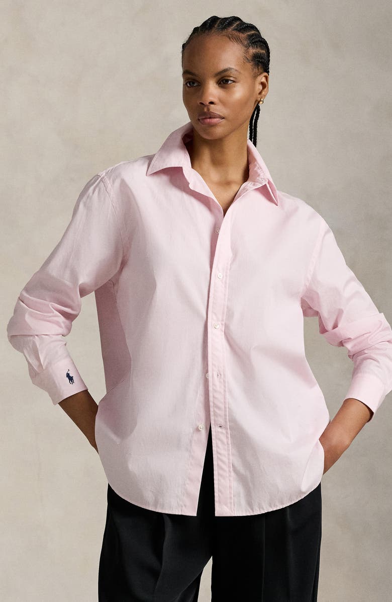 Polo Ralph Lauren End-On-End Oversize Fit Cotton Shirt, Alternate, color, Surfside Rose