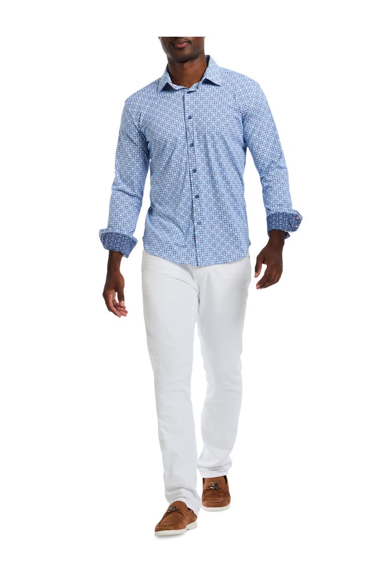 Big & Tall Caspian Geometric Stretch Sport Shirt, Alternate, color, BLUE