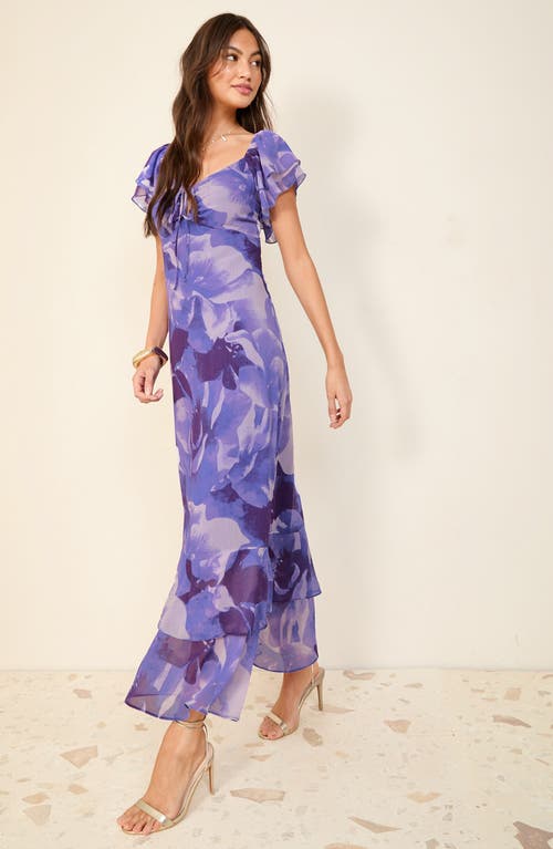 Friends Like These Floral Flutter Sleeve Maxi Sundress In Purple