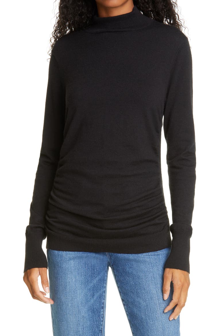 Luxe Silk Blend Turtleneck Sweater, Main, color, NOIR