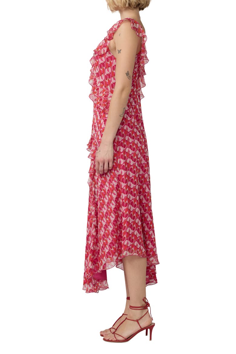 Sloane Ruffle Trim Midi Dress, Alternate, color, POP LINK MINI BLONDIE PINK