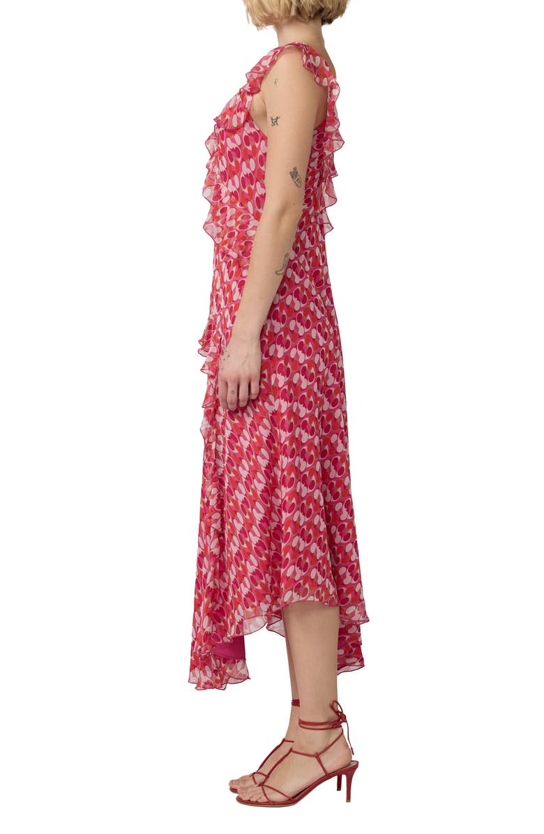 DVF Sloane Ruffle Trim Midi Dress, Alternate, color, Pop Link Mini Blondie Pink