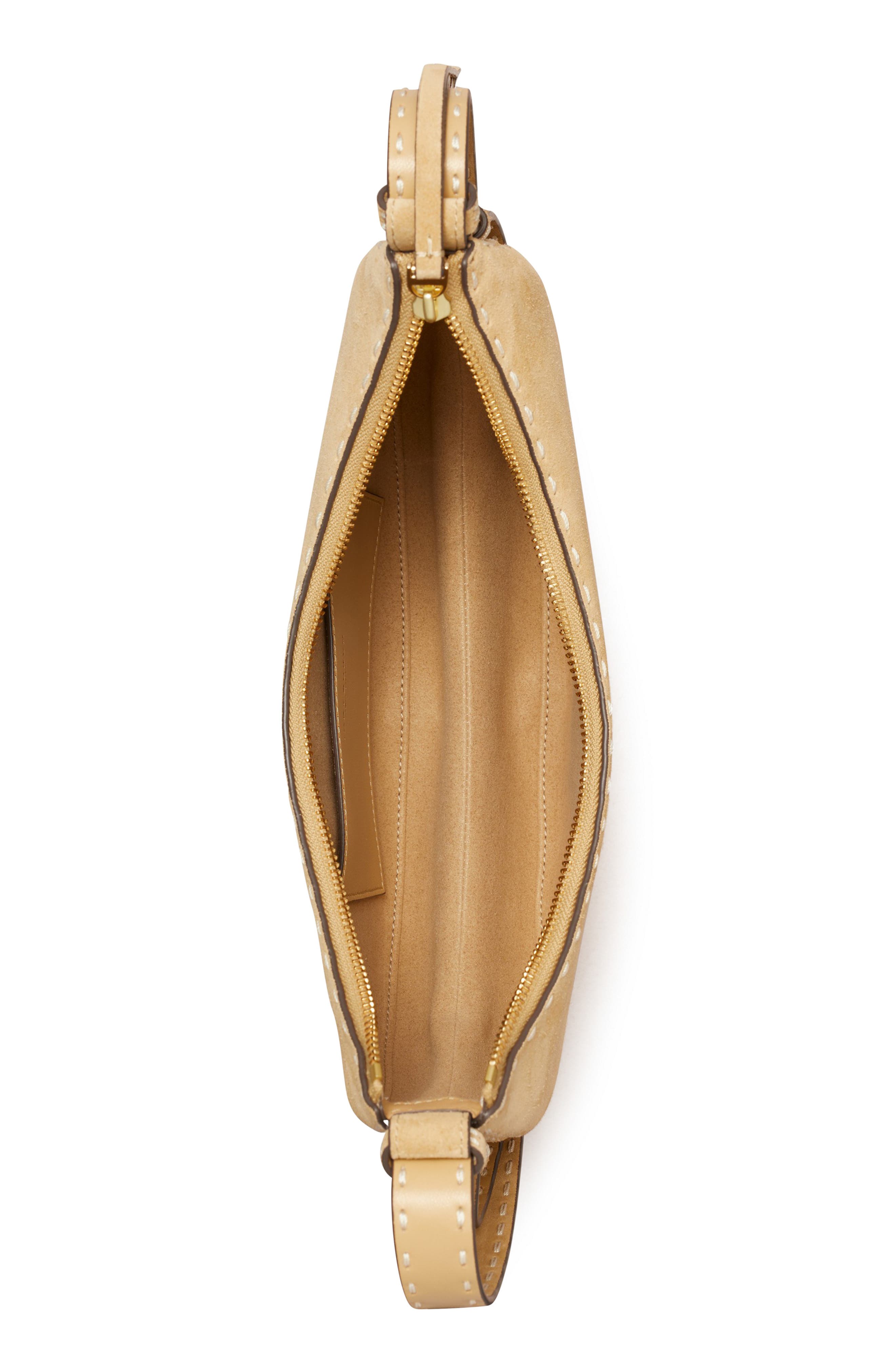 Tory Burch Romy Suede Half Moon Shoulder Bag, Alternate, color, Butter
