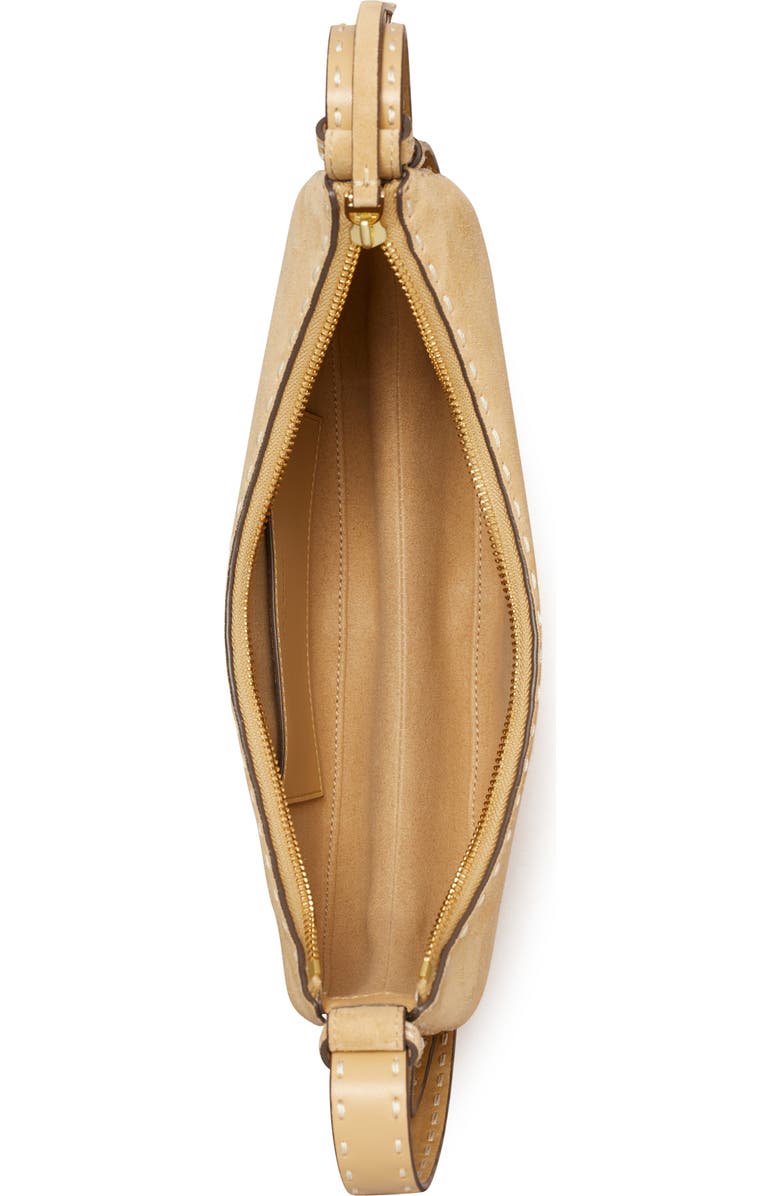 Tory Burch Romy Suede Half Moon Shoulder Bag, Alternate, color, Butter