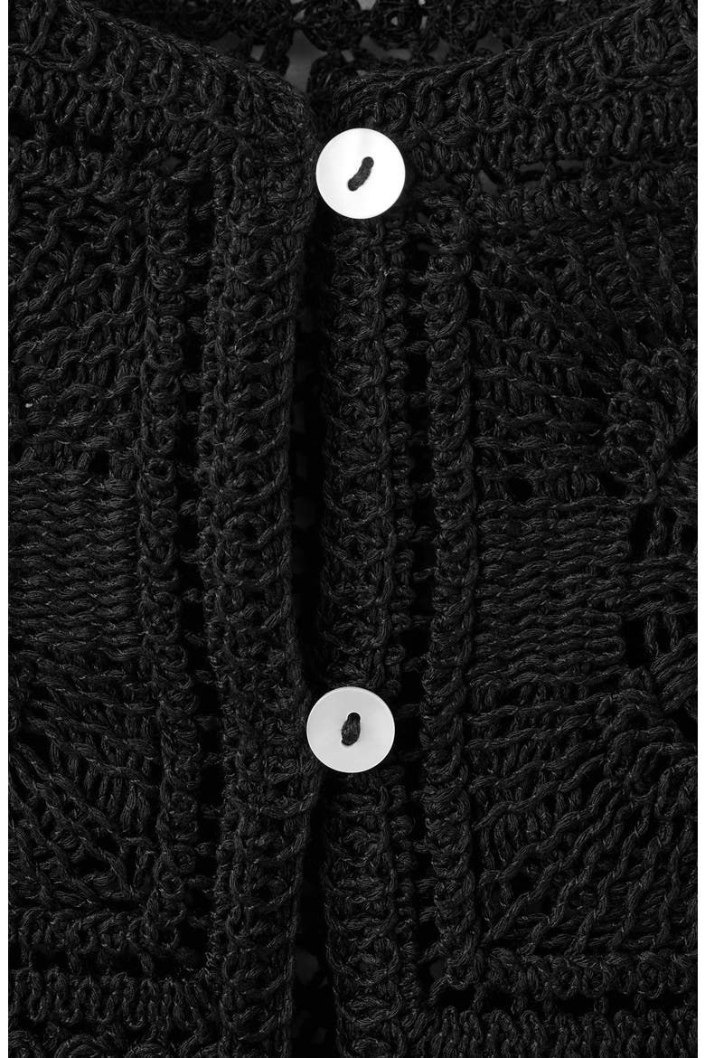 Sleeveless Crochet Button-Up Top, Alternate, color, BLACK