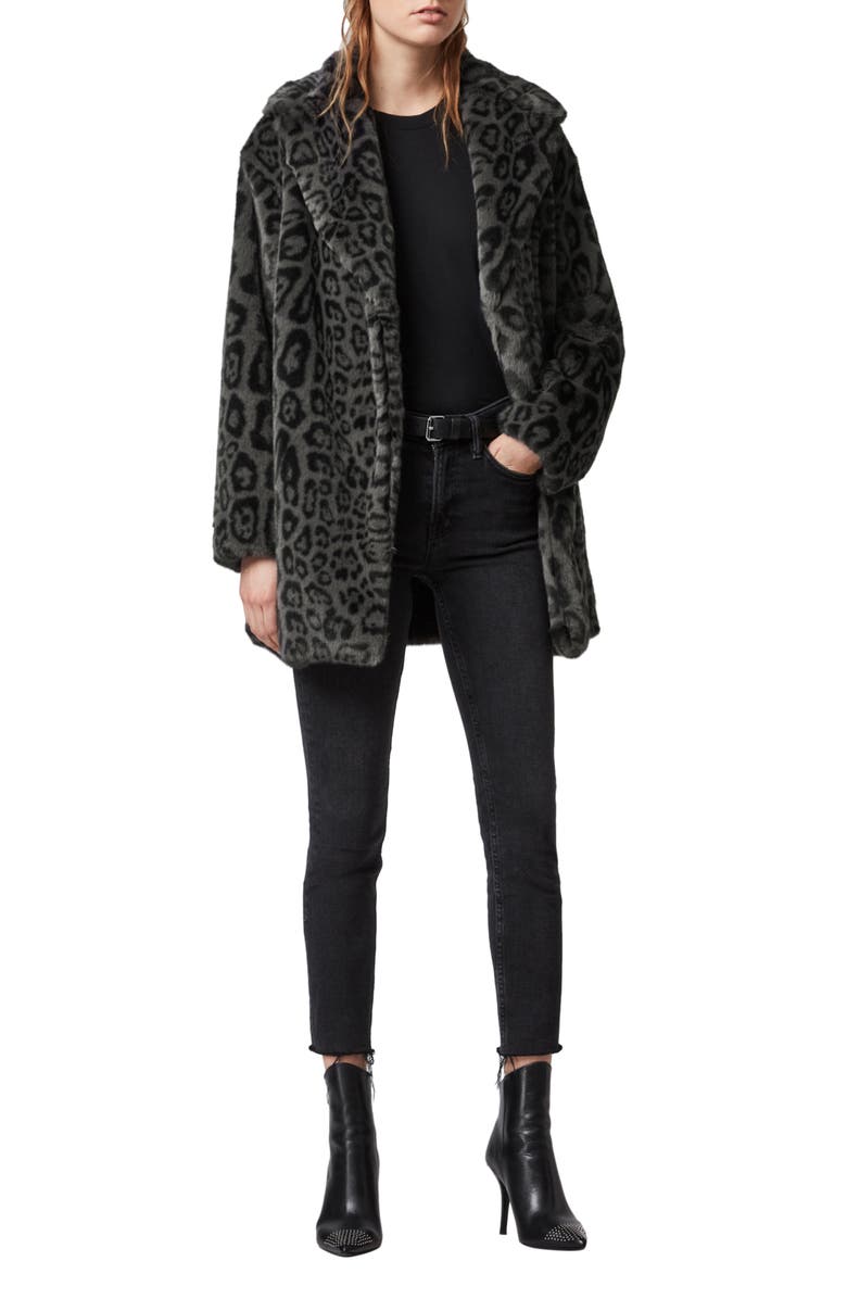 AllSaints Amice Leopard Print Faux Fur Coat, Alternate, color, 