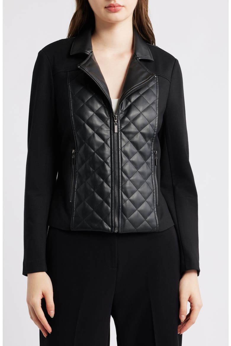 Quilted Mixed Media Moto Jacket, Alternate, color, ANNE BLACK