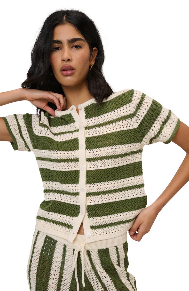 Nobody's Child Open Knit Short Sleeve Cardigan, Alternate, color, Green Multi