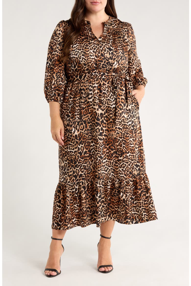 Leopard Print Long Sleeve Dress, Main, color, JONES BLACK MULTI
