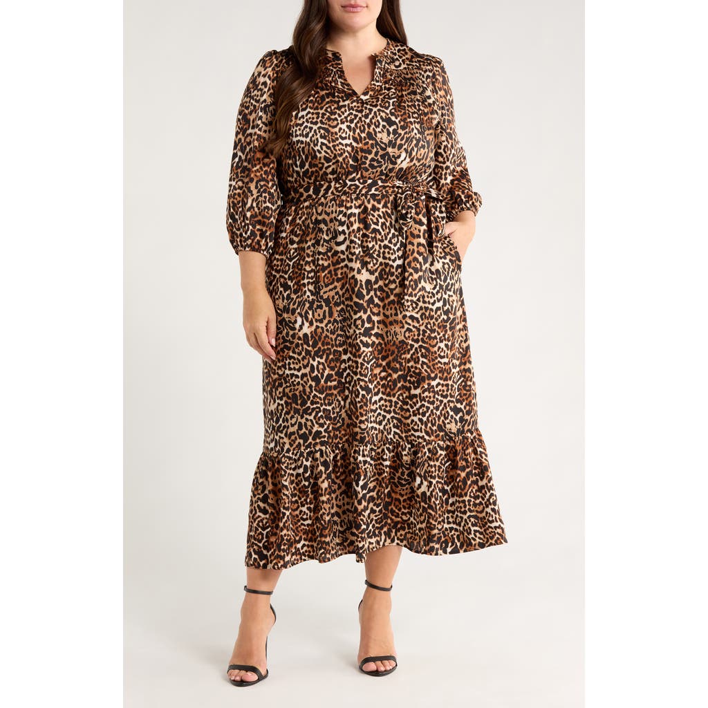 Jones New York Leopard Print Long Sleeve Minidress In Black