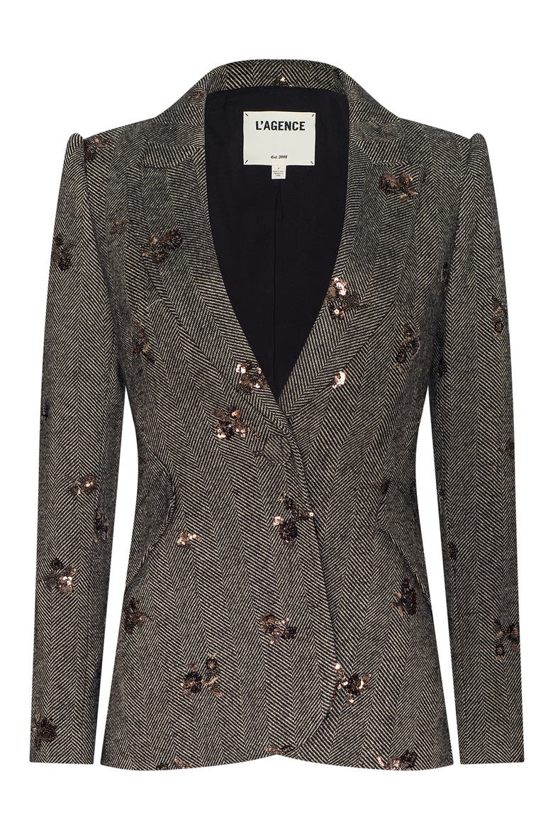 Chamberlain Sequin Floral Blazer, Alternate, color, BEIGE/BLACK GOLD FLOWER SEQUIN