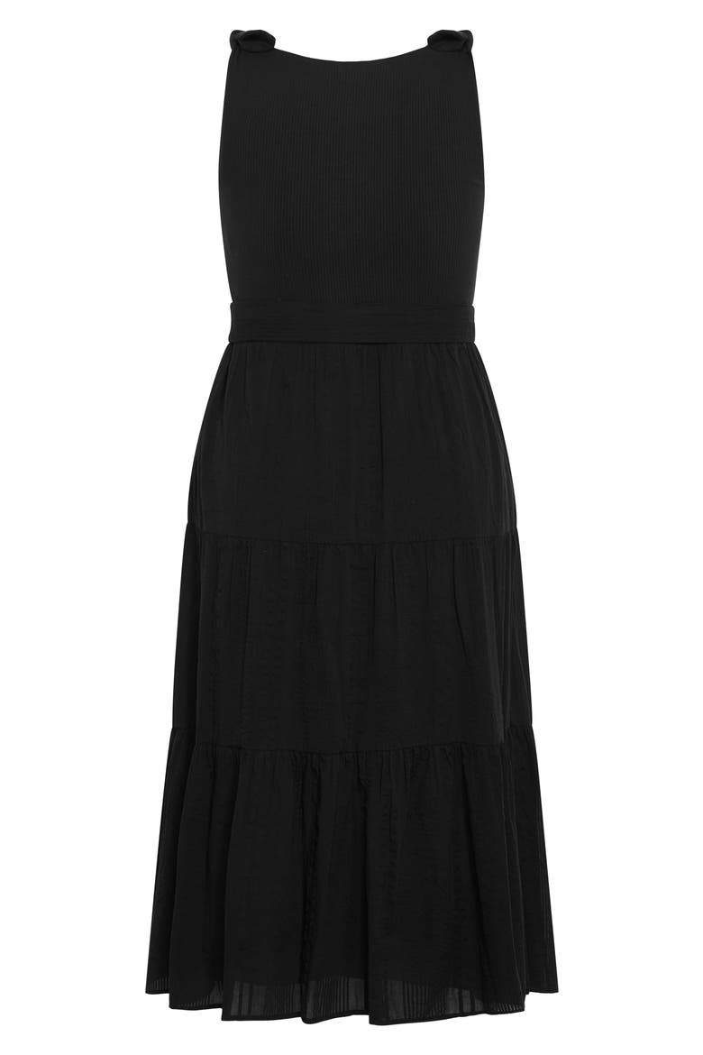 Hallie Mixed Media Tiered Midi Dress, Alternate, color, BLACK