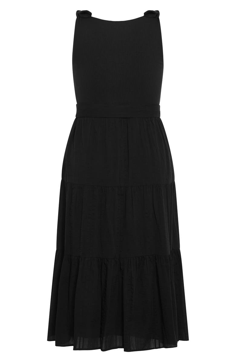 City Chic Hallie Mixed Media Tiered Midi Dress, Alternate, color, Black
