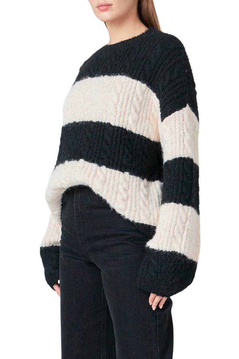 Stripe Chunky Sweater, Alternate, color, BLACK/ CREAM