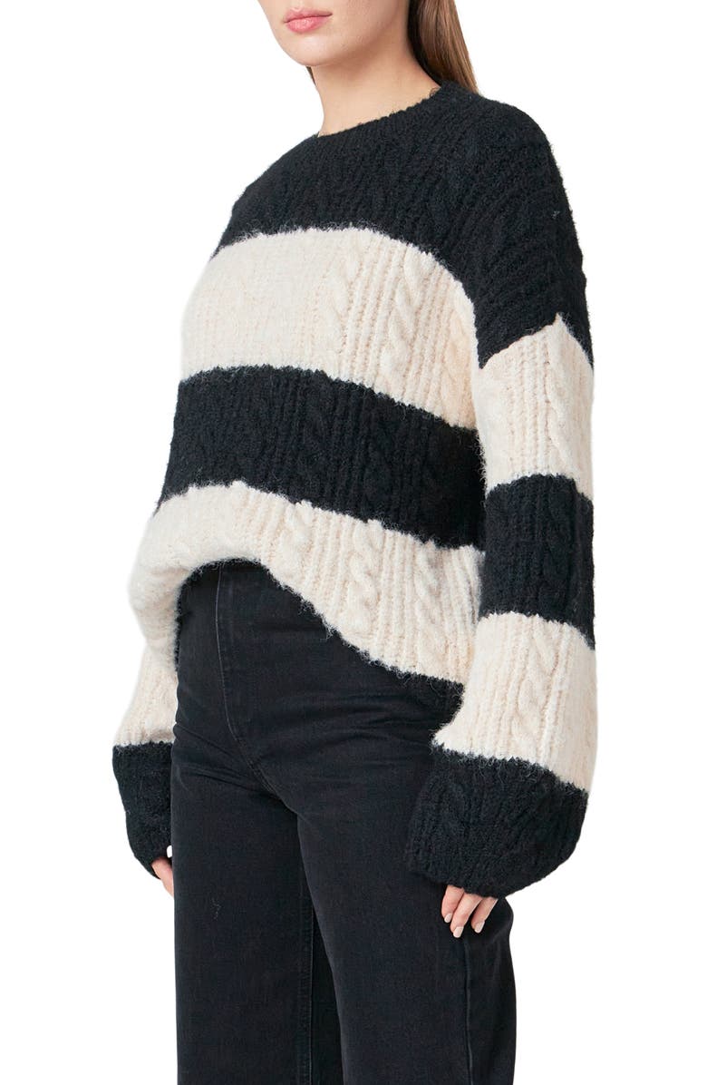 Endless Rose Stripe Chunky Sweater, Alternate, color, Black/ Cream