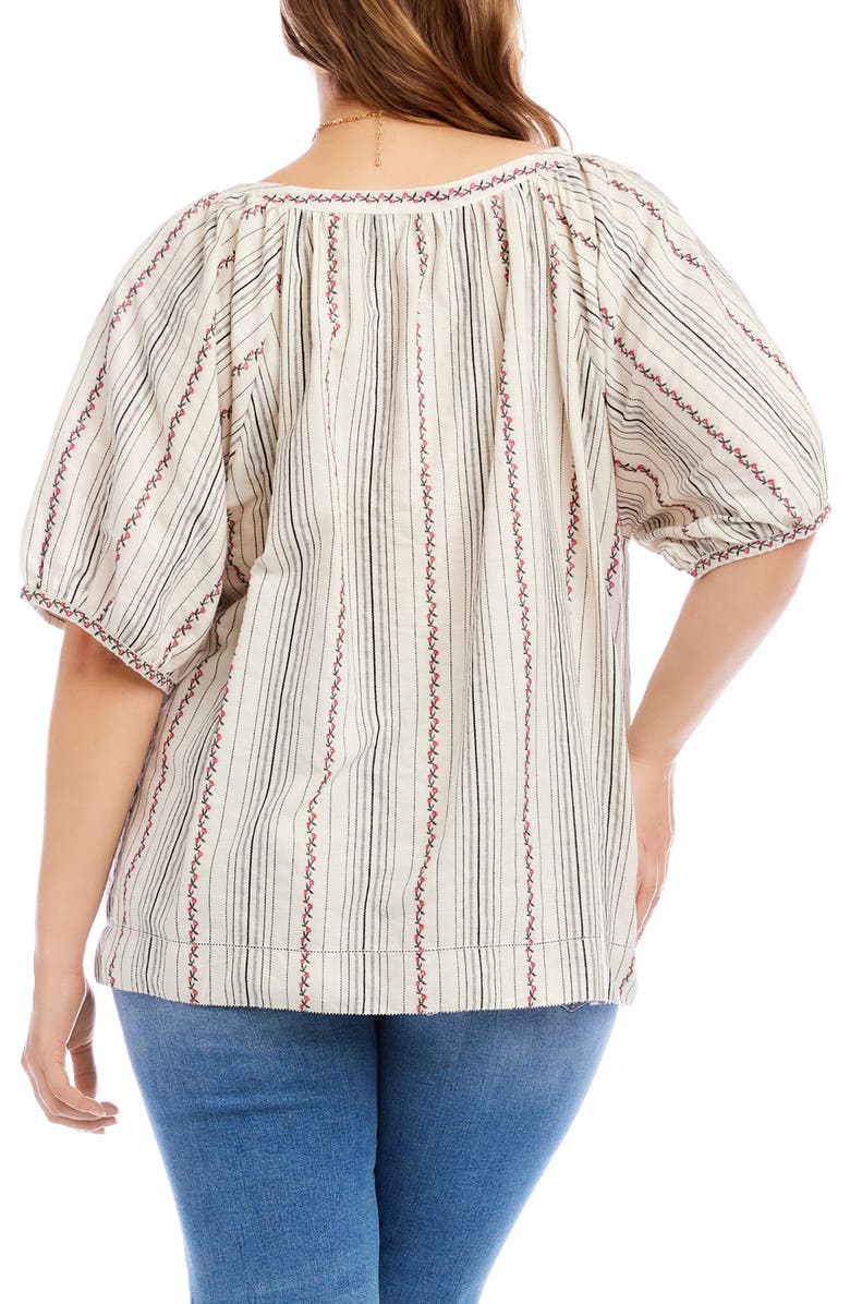 Karen Kane Stripe Floral Embroidered Cotton Peasant Top, Alternate, color, Natural