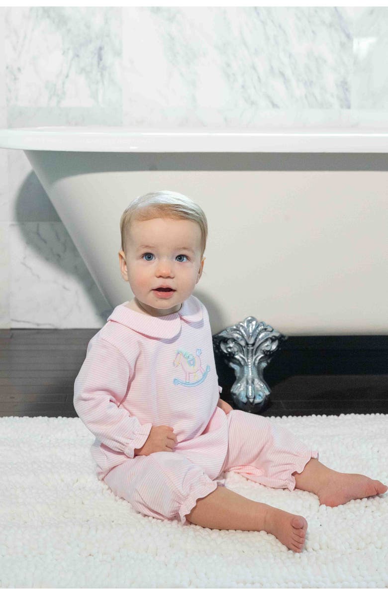 Florence Eiseman Stripe Knit Longall With Rocking Horse, Alternate, color, Pink, White