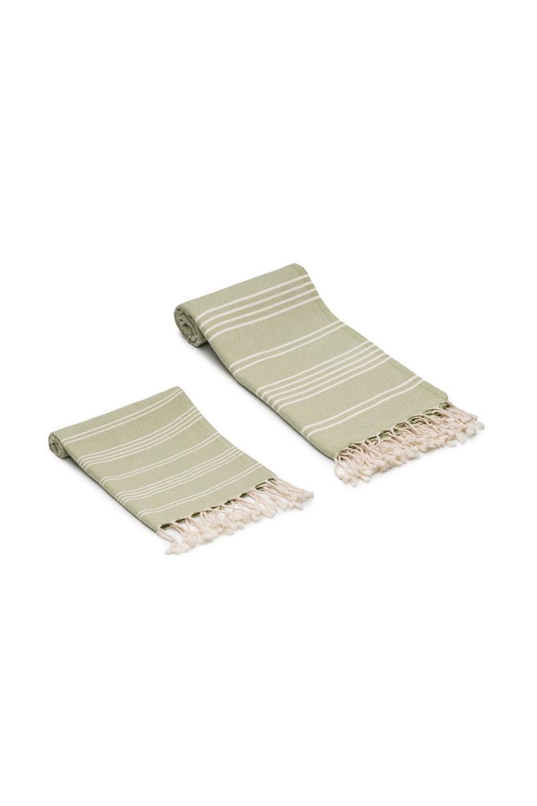 Essential Stripe Turkish Cotton Bath and Hand Towel - Set, Alternate, color, Sage Green