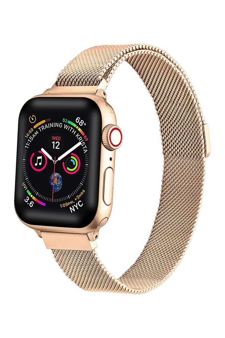 Skinny Stainless Steel Mesh Apple   Watch Replacement Band - 38mm/40mm, Main, color, ROSE GOLD