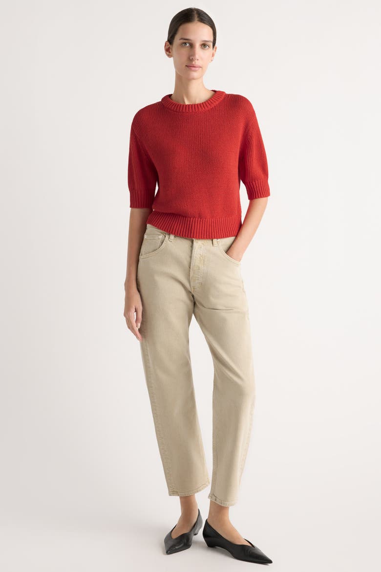 Heidi Pullover Short-Sleeve Knit Top, Main, color, Red Orange