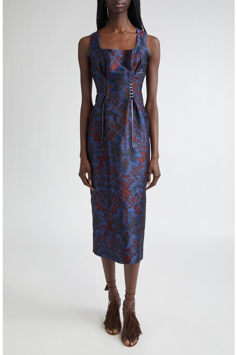 Paisley Jacquard Corset Sheath Dress, Main, color, MULTICOLOR BLUE BASE
