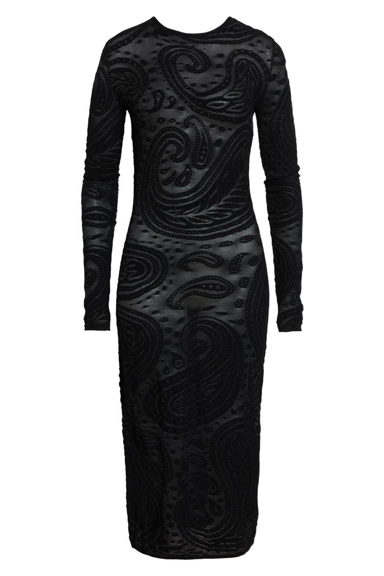 Paisley Intarsia Long Sleeve Midi Sweater Dress, Alternate, color, BLACK