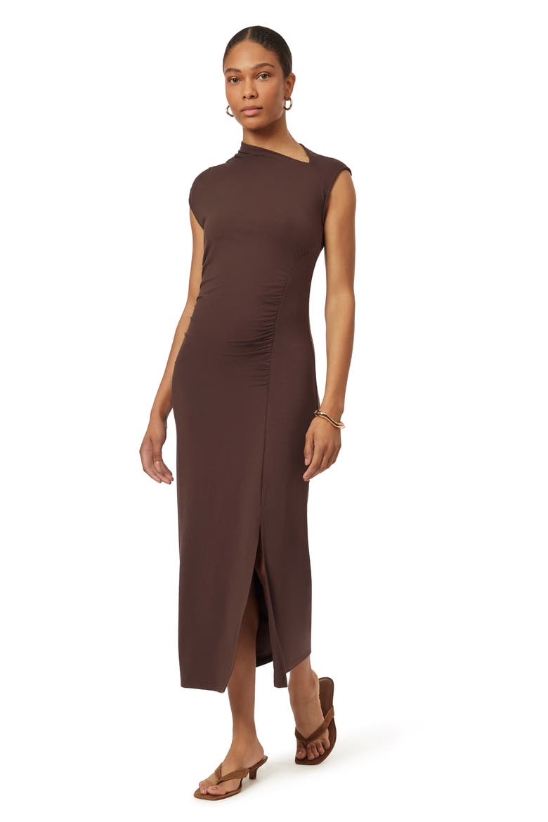 Asymmetric Neck Sleeveless Dress, Alternate, color, HOT FUDGE