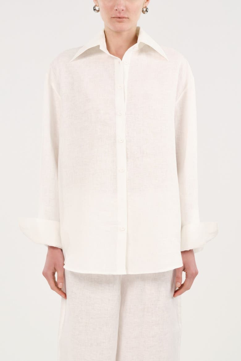 Oversized Linen Button Up Shirt, Main, color, Ivory