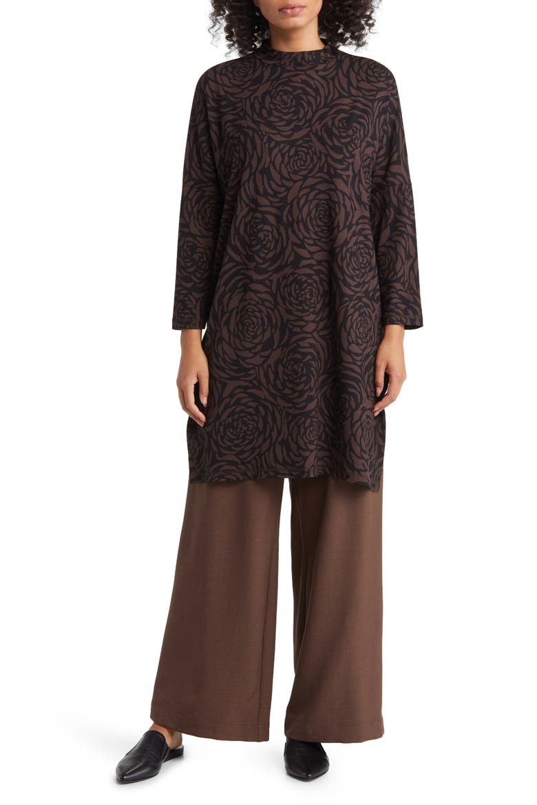 Gretha Floral Long Sleeve Tunic Top, Main, color, COFFEE BEAN